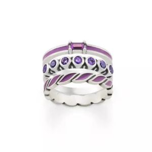 Purple Gemstone and Enameled Ring Stack
