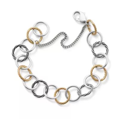 Gold and Silver Loops Charm Bracelet in Sterling Silver and 14K Yellow Gold