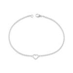 Heart Station Charm Anklet in Sterling Silver