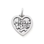 "Middle Sister" Heart Charm in Sterling Silver