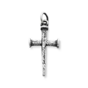 Nail Cross Charm in Sterling Silver or 14K Yellow Gold