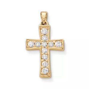 Plain Latin Cross Pendant with Diamonds in 18K Yellow Gold