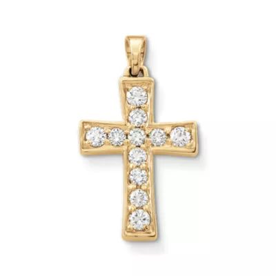 Plain Latin Cross Pendant with Diamonds in 18K Yellow Gold