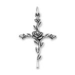 Rosebud Cross Pendant in Sterling Silver or 14K Yellow Gold