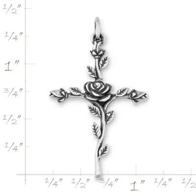 Rosebud Cross Pendant in Sterling Silver or 14K Yellow Gold - Image 5