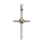 Forged Cross Pendant with Gold Wrap in Sterling Silver and 14K Yellow Gold