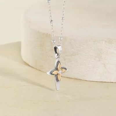 Light of Christ Cross Pendant in Sterling Silver and 14K Yellow Gold - Image 2