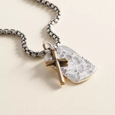 Engravable Tag and Cross Charm in Sterling Silver and Bronze - Image 3