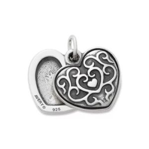 Ornate Heart Swivel Locket Charm in Sterling Silver