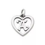 Heart Script Initial Charm in Sterling Silver or 14K Yellow Gold