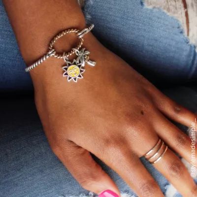 Tropical Palm Tree Charm in Sterling Silver and Bronze - Image 4