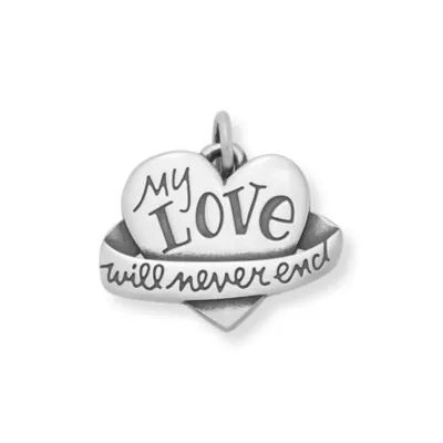 "My Love Will Never End" Heart Charm in Sterling Silver
