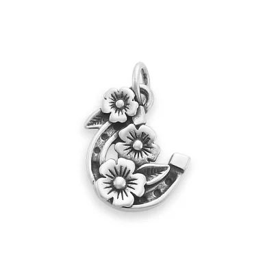 Floral Horseshoe Charm in Sterling Silver