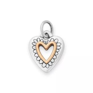 Petite Framed Heart Charm in Sterling Silver and Bronze