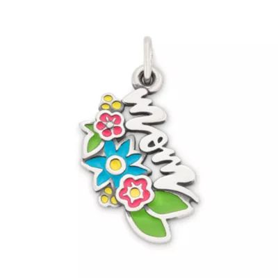 Floral Enamel Mom Charm in Sterling Silver