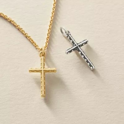Petite Elegant Cross Charm in Sterling Silver or 14K Yellow Gold - Image 3