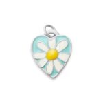 Enamel Daisy Heart Charm in Sterling Silver
