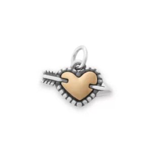 Beaded Heart and Arrow Charm in Sterling Silver and Bronze