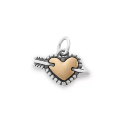 Beaded Heart and Arrow Charm in Sterling Silver and Bronze