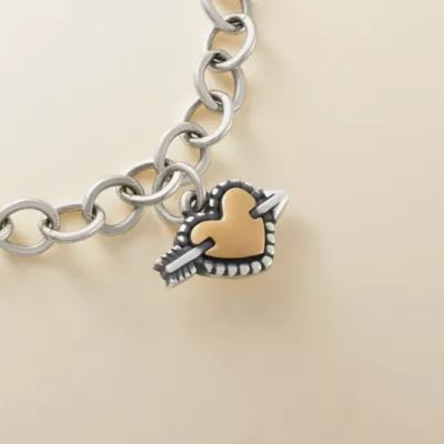 Beaded Heart and Arrow Charm in Sterling Silver and Bronze - Image 2