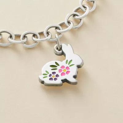 Enamel Floral Bunny Charm in Sterling Silver - Image 2