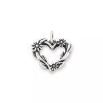 Flowering Vines Heart Charm in Sterling Silver