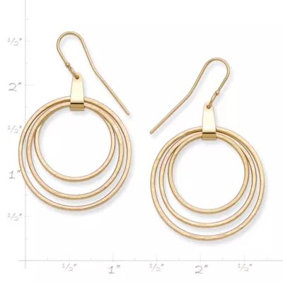 Three Hammered Circles Dangle Earrings in 14K Yellow Gold - Image 2