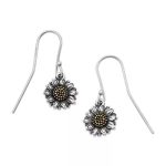 Wild Sunflower Dangle Earrings in Sterling Silver and Bronze