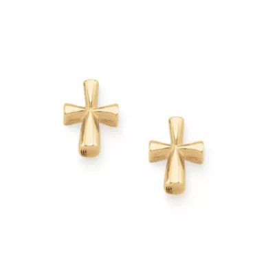 St. Teresa Cross Stud Earrings in 14K Yellow Gold