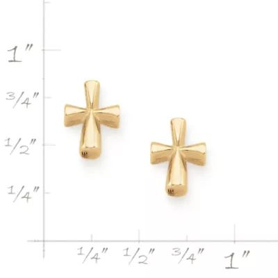 St. Teresa Cross Stud Earrings in 14K Yellow Gold - Image 3