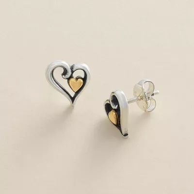 Delicate Joy of My Heart Stud Earrings in Sterling Silver and 14K Yellow Gold - Image 3
