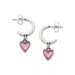 Sweetheart Gemstone Hoop Dangle Earrings in Sterling Silver
