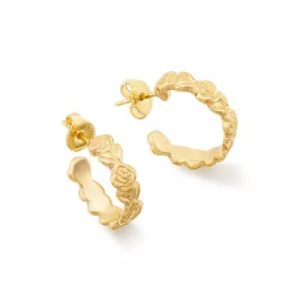Rose Hoop Earrings in Sterling Silver or 14K Yellow Gold