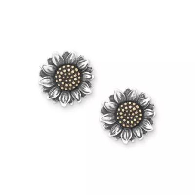 Wild Sunflower Stud Earrings in Sterling Silver and Bronze