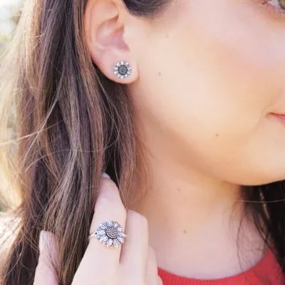 Wild Sunflower Stud Earrings in Sterling Silver and Bronze - Image 6