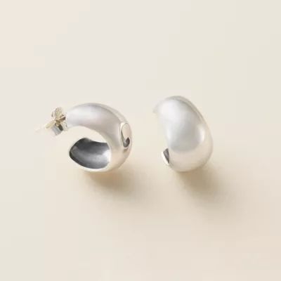 Domed Hoop Earrings in Sterling Silver - Image 2