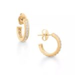 Delicate Pave Diamond Hoop Earrings in 14K Yellow Gold