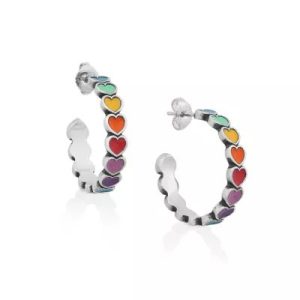 Enamel Connected Hearts Hoop Earrings in Sterling Silver