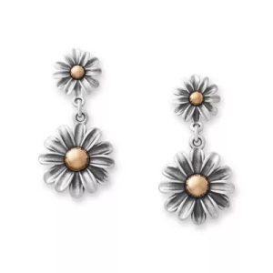 Blooming Daisies Dangle Earrings in Sterling Silver and Bronze