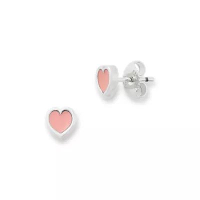Enamel Connected Hearts Studs in Sterling Silver