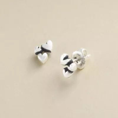 Gathered Heart Studs in Sterling Silver - Image 2