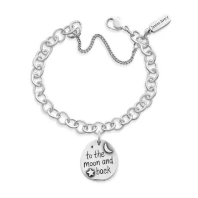 To the Moon and Back Charm on Forged Link Charm Bracelet in Sterling Silver