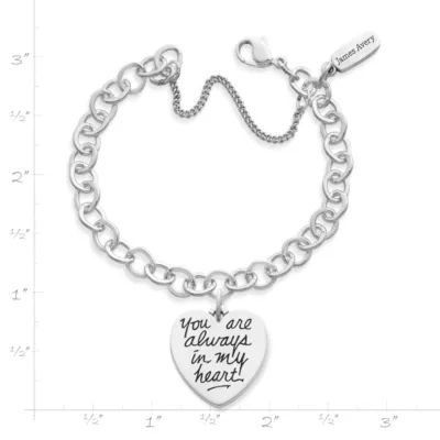 You Are Always in My Heart Charm on Forged Link Charm Bracelet in Sterling Silver - Image 2