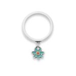 Enamel Mini Flower Charm Dangle Ring in Sterling Silver
