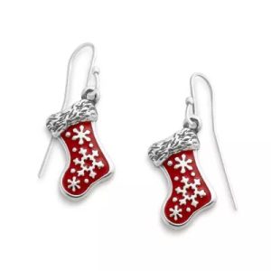 Enamel Christmas Stocking Earrings in Sterling Silver