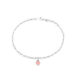 Enamel Connected Hearts Anklet in Sterling Silver