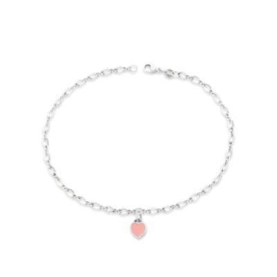 Enamel Connected Hearts Anklet in Sterling Silver