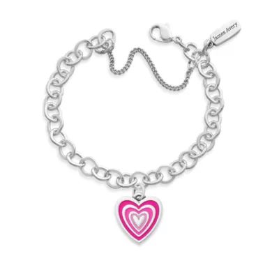 Enamel Radiant Heart Charm Bracelet in Sterling Silver