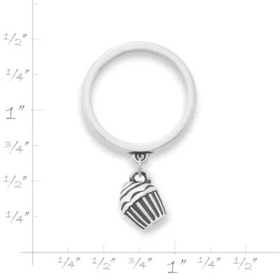 Mini Cupcake Charm Dangle Ring in Sterling Silver - Image 3