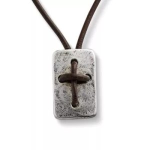 Leather Cross Shield Necklace in Sterling Silver